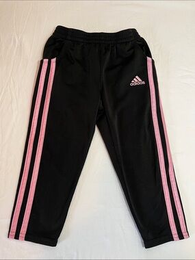 3T adidas Kids Black Joggers with Pink Stripes